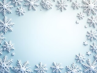 Winter snow frame. Christmas Snowflakes border. Snowy frame frozen background