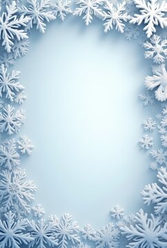 Winter snow frame. Christmas Snowflakes border. Snowy frame frozen background