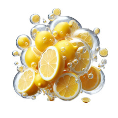 A serene bubble bath with vibrant lemon slices floating on the surface, creating a refreshing and calming atmosphere.