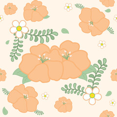 Flowers Florals in Spring Sweet Bright. Leaves Petals Bud Wreath Seamless Decoration Pattern Vector