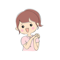 笑顔で話す若い女性　表情バリエーション_肌色　ペン画風