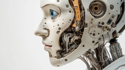 Fototapeta premium Delicate Humanoid Robot Face in Detail