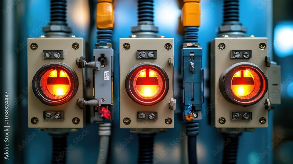 Poster a clear image of a medium voltage switchgear panel, featuring an on-off heater switch and indicator 