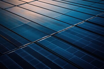 Aerial view of a grid of solar panels reflecting sunlight, symbolizing renewable energy and sustainability efforts.