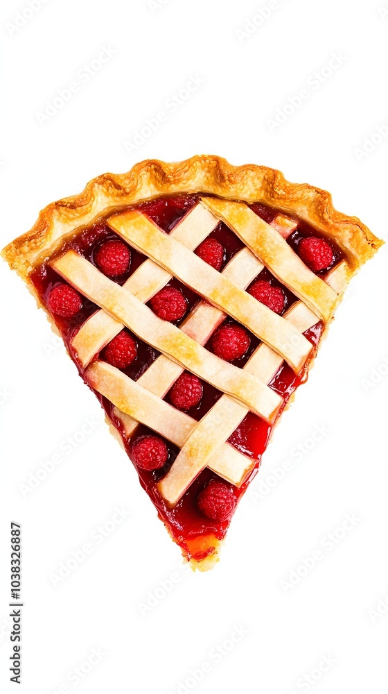 Poster a slice of raspberry pie with a lattice crust.