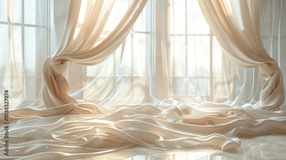 Aufkleber sunbeams stream through sheer curtains, creating a soft and inviting atmosphere in a room with a win
