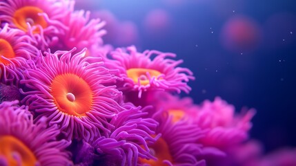 Vibrant pink and orange coral formations in a serene underwater scene.