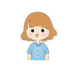 にっこりしている若い女性　表情バリエーション_肌色　ペン画風