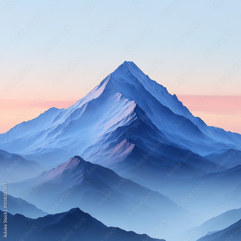Aufkleber sharp singular mountain peak rises above the horizon framed by a serene gradient sky shifting from c
