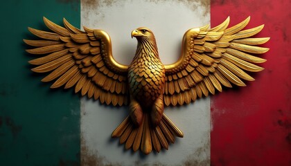 Gold eagle icon of Mexico. Animal symbol of country, national pride, celebration concept.