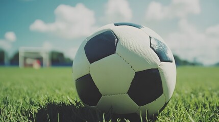 Fototapeta premium A soccer ball sits on a lush green field, ready for the game.
