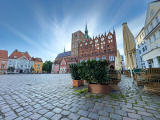 view of the old town stralsund with market place on the Baltic Sea in mecklenburg-western pomerania...