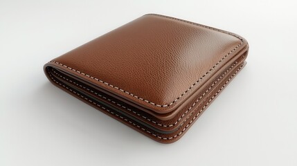 Elegant Brown Leather Wallet on White Background
