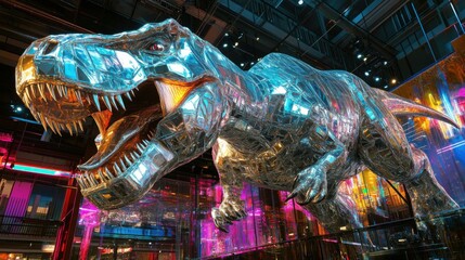 Massive Polished Silver Rex Sculpture in Urban Setting