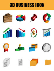 Set of 3d Business icons isolated on white background. Presentation, card, office, clock, file, inflation
