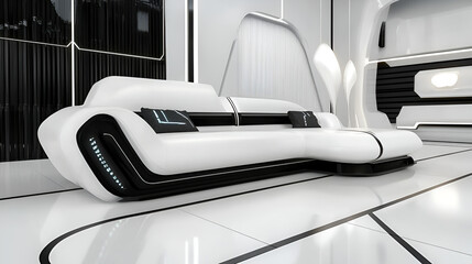 Futuristic living room in sofa black and white sofa room  space composition with minimal furniture , Stylish luxury sofa in living room , The sofa of the future in the interior
 
