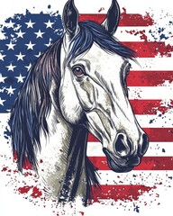 A Proud Horse Against an American Flag, Symbolizing National Pride and Spirit