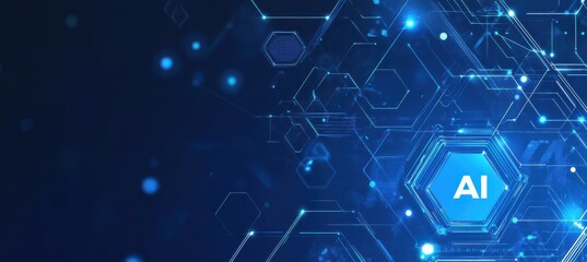 Obraz premium Digital Blue Background with AI Symbols.