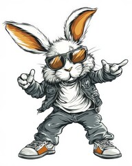 Cool Cartoon Bunny Wearing Sunglasses and Casual Clothes Ready to Dance