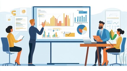 Business Team Analyzing Data in Office Setting