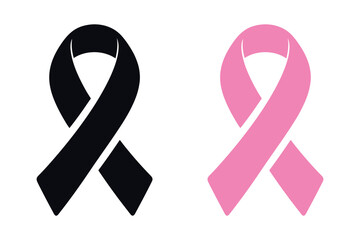 Pink ribbon icons set. Breast cancer awareness ribbon. Women cancer awareness symbol. Flat and outline style, Vector