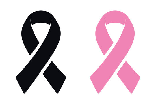 Pink ribbon icons set. Breast cancer awareness ribbon. Women cancer awareness symbol. Flat and outline style, Vector