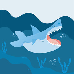 Cartoon cute shark with open mouth