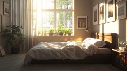 Sunlight Streaming Through Window in Bedroom