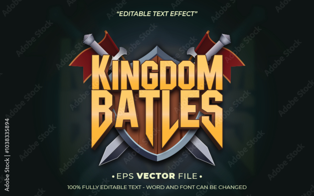 Poster kingdom batles text effect editable vector 3d for game