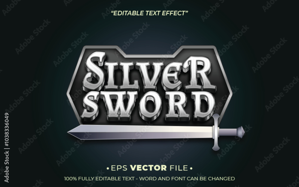 Poster silver sword text effect editable vector 3d for game