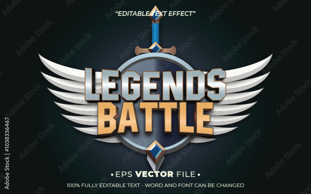 Poster legends battle text effect editable vector 3d for game