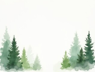 Watercolor forest landscape. Trees border background. Outdoor and hiking watercolor tree