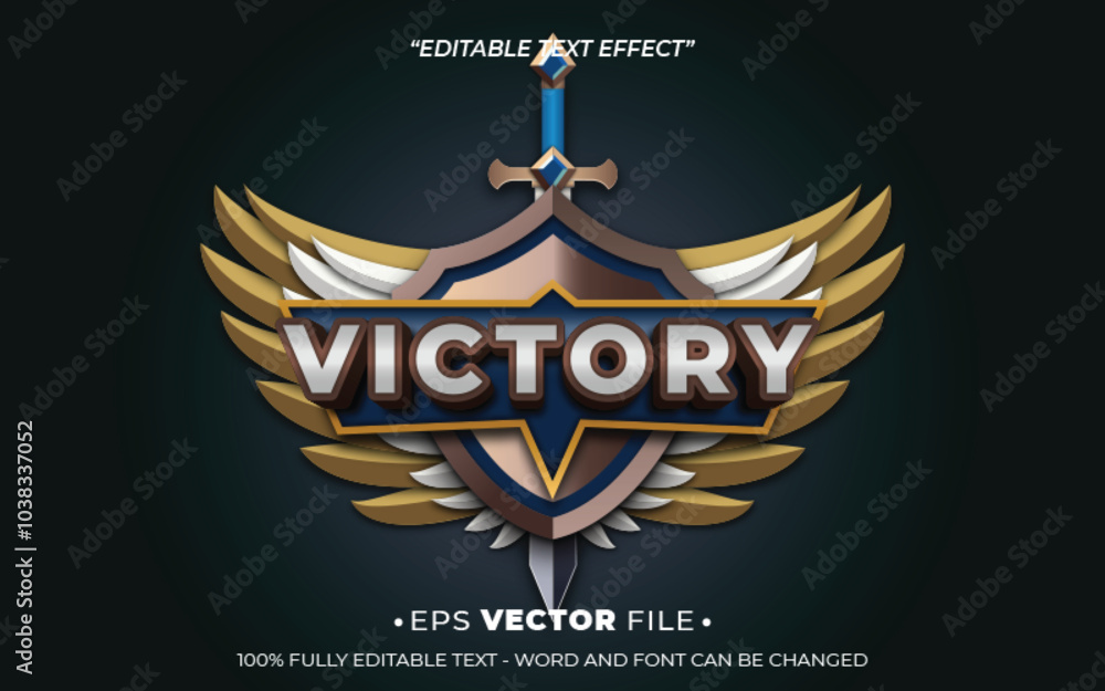 Poster victory text effect editable vector 3d for game