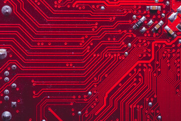 Old desktop motherboard. Chips and electronic components close-up. Can be used as a poster or background for design.