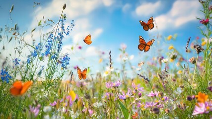 Colorful Butterflies Among Vibrant Wildflowers