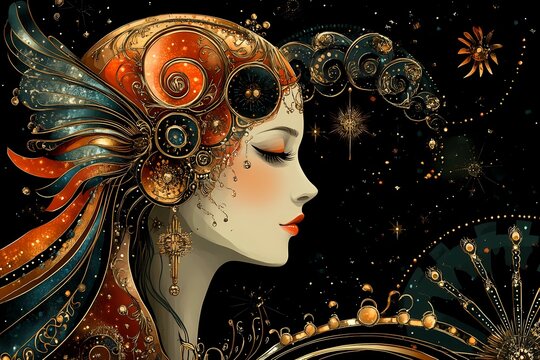 The zodiac sign Scorpio as a beautiful Art Deco woman