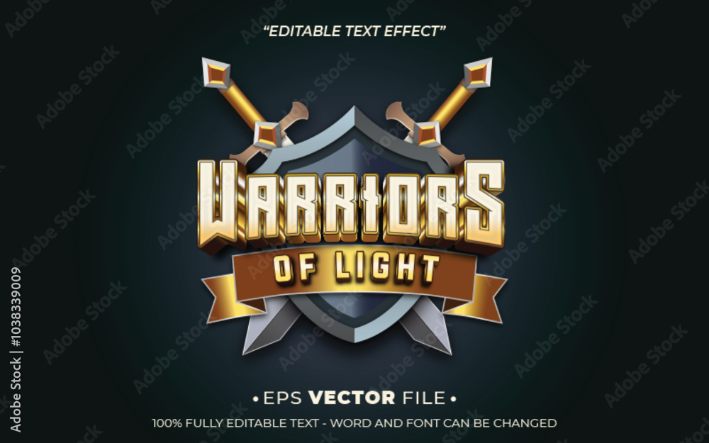 Poster warriors of light text effect editable vector 3d for game