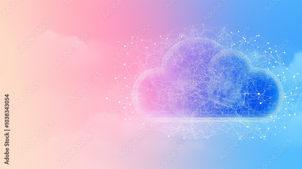 Poster digital world visualization, interconnected data streams, cloud computing icons, modern gadgets, vib