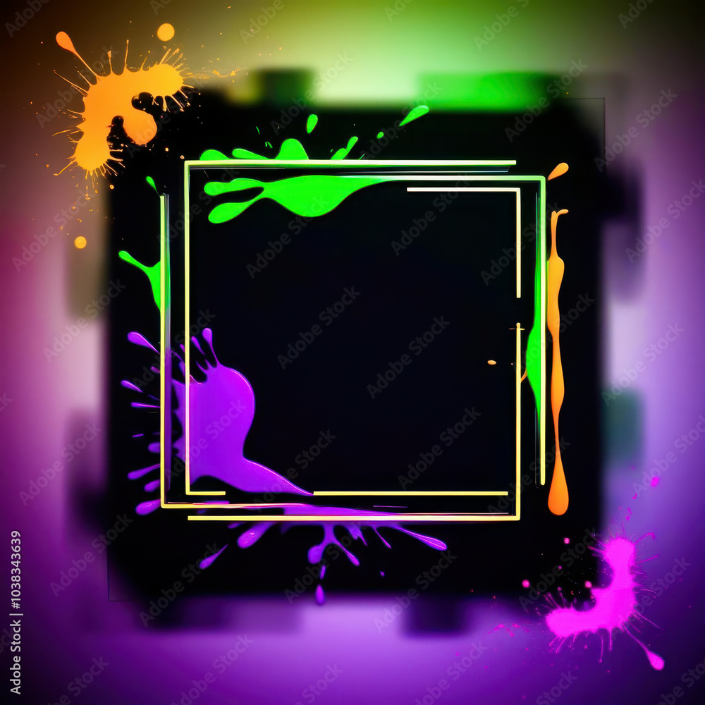 Poster a colorful frame with splatters of paint on it
