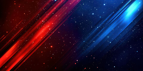 A blue and red background with stars and a red line