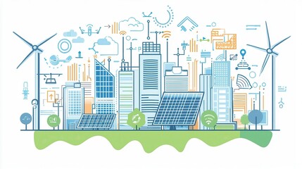 Fototapeta premium Sustainable City with Renewable Energy and Technology