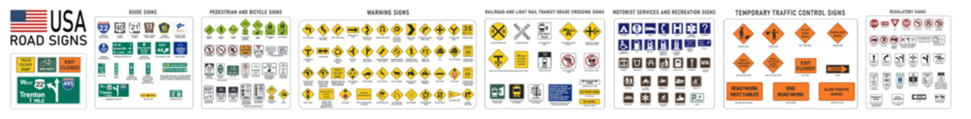 Full collection of hundreds of different highly detailed and fully editable vector Traffic Road Sign Collection.