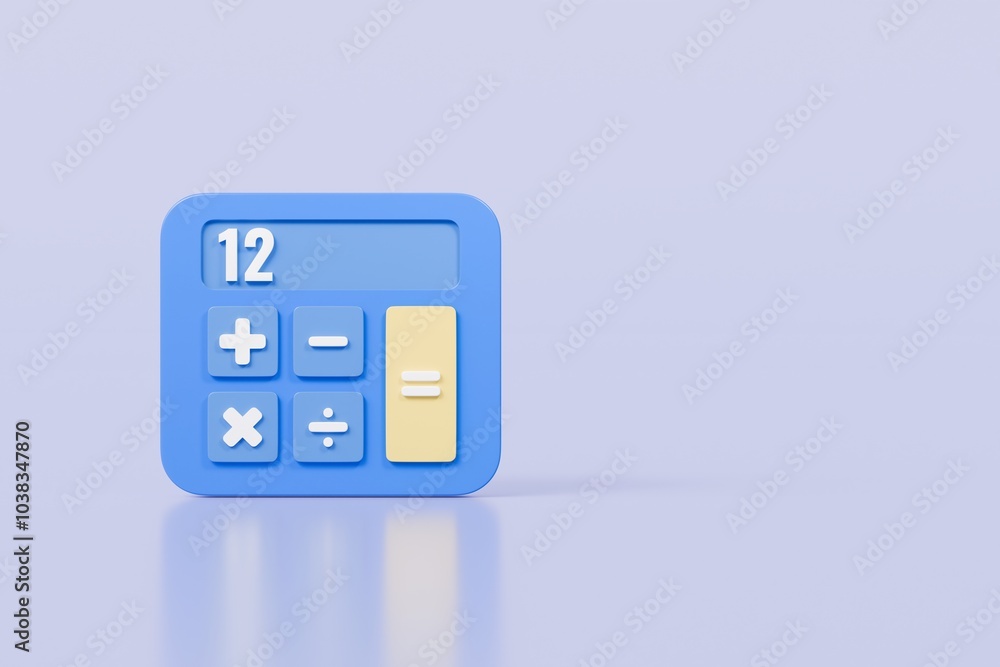 Poster 3d calculator device icon. minimal calculating machine, mathematic tool icon on isolated background.
