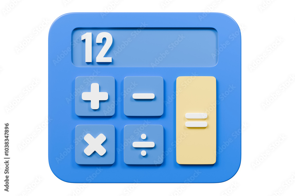 Poster 3d calculator device icon. minimal calculating machine, mathematic tool icon on isolated background.