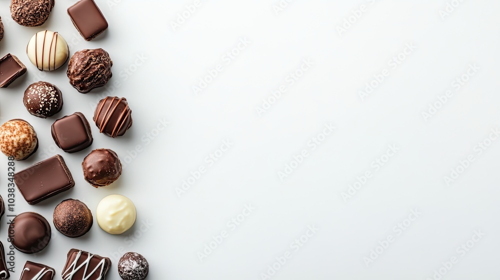 Poster assorted chocolates on a light background