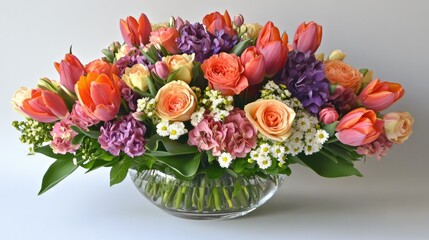 Obraz premium Vibrant Floral Arrangement in Clear Glass Vase
