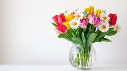 Fototapeta premium Colorful Flower Bouquet with Tulips and Daisies