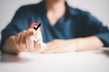 Approval concept, digital cyberspace, business achieved success by using technology to check and...