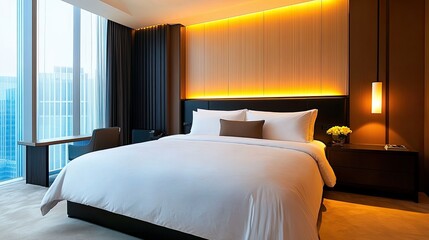 Modern Hotel Room with Chic Decor and Cozy Ambiance