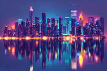 Obraz premium A city skyline is reflected in the water